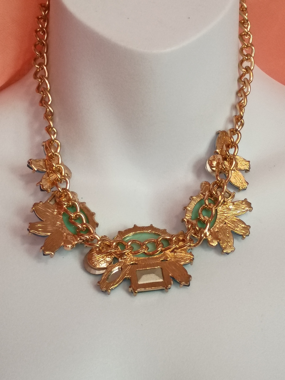 Gold Chain Mint Green Statement Necklace - Picture 6 of 7